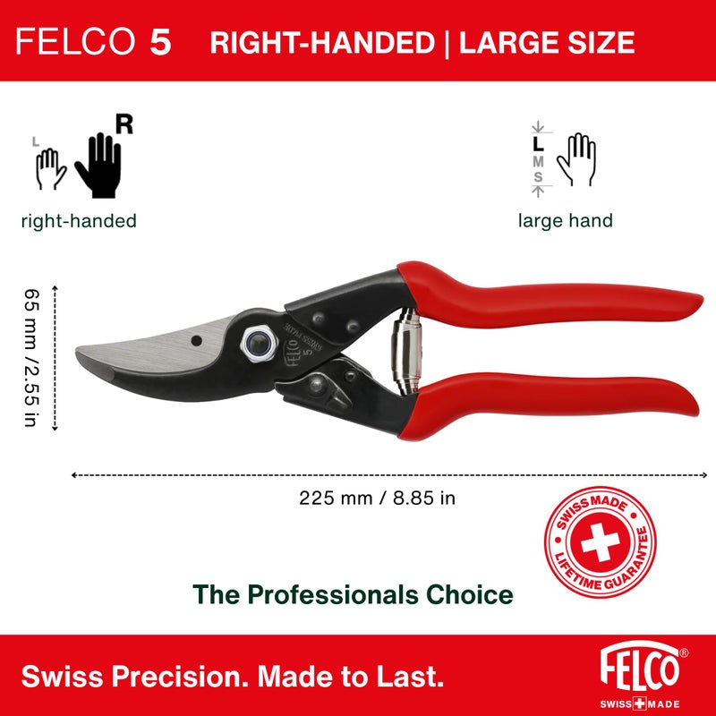 Felco F5 Pruning Shears â€“ 8.9" All Steel Large Swiss-Made Garden Clippers| Hand Pruners for Garden & Landscape | Garden Tool Cutter with Precision Bypass Blade, Forged Aluminum Body, Replaceable Parts - Image 1